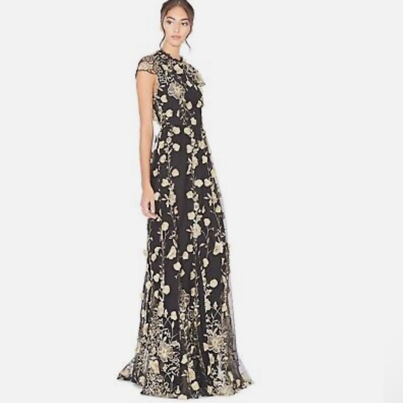 Alice + Olivia Aalihah Gown Gold Embroidered 3d Motifs Size XS - Picture 2 of 12